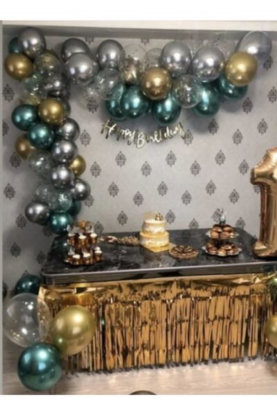 Çemrek Süs Parti Chrome Gold Silver Green Transparent Sequin Balloon Chain Se...