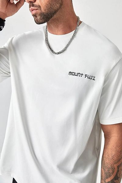 MODAGEN Ανδρικό μπλουζάκι Oversize με στάμπα Fuji σε λευκό Mount