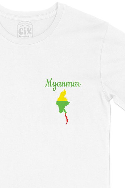 Cix Tricou alb cu Harta Birmaniei și logo-ul de buzunar al drapelului