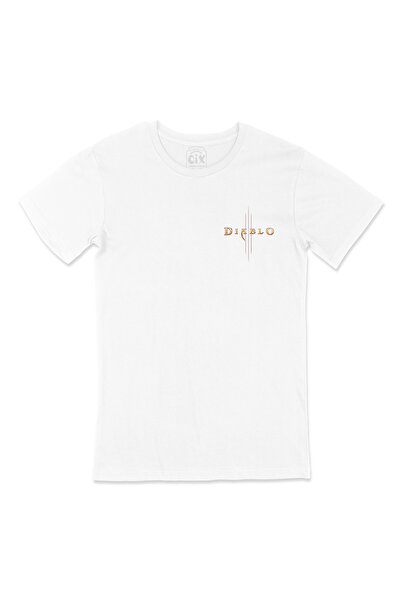 Cix تي شيرت أبيض مع تصميم شعار جيب ديابلو