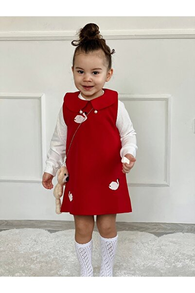 Sahil Collection طقم فستان وبلوزة باللون الأحمر للفتيات الصغيرات (هدايا تيدي ...