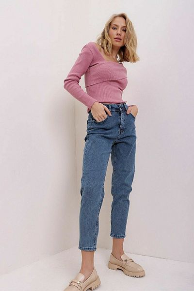 Trn JNS Souchoux, talie înaltă, albastru mediu, blugi pentru mamă de zăpadă, pantaloni, lycra, rezistenți la decolorare, pentru zăpadă medie, blugi pentru mamă, foarte confortabili