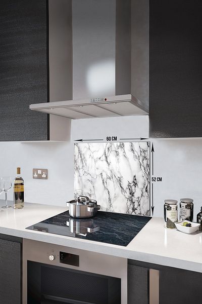 Decorita Protector de spate pentru aragaz din sticla |   Aspect de marmură albă |   52 cm X 60 cm