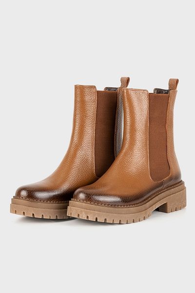 TUNAELLİ Women's Tan Genuine Leather Chelsea Boots & Booties, Size 35-41
