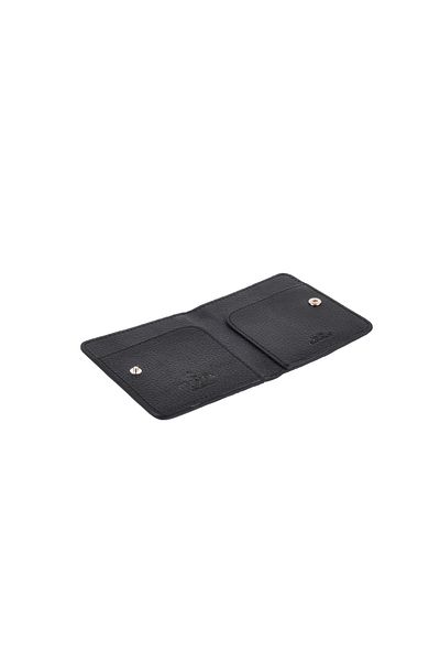 Eminsa Unisex Black Plain Leather Card Holder Wallet with Snap Fasteners