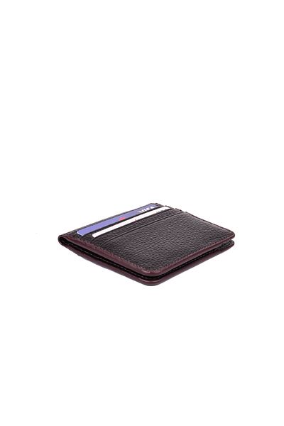 Eminsa Unisex Black Plain Leather Card Holder Wallet with Snap Fasteners