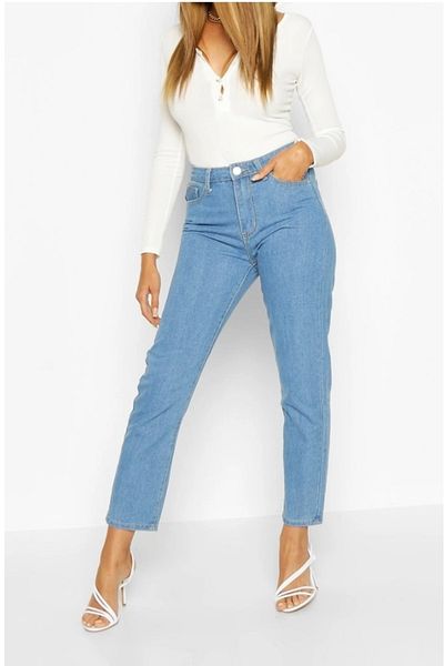 Trn JNS Talie înaltă Blue Mom Jeans Pantaloni Lycra Colorfast Blue Light Blue Mom Jeans Extra confortabili