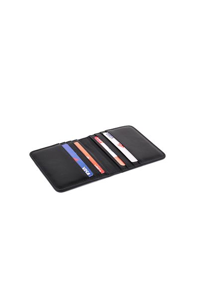 Eminsa Unisex Black Plain Leather Card Holder Wallet with Snap Fasteners