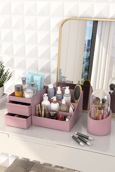 DOVİHOME Bonnie Makeup Cosmetics and Brush Holder Organizer Set of 2 Dusty Rose