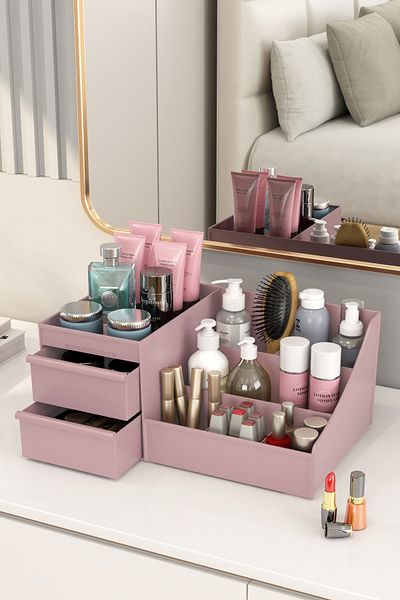 DOVİHOME Bonnie Makeup Cosmetics and Brush Holder Organizer Set of 2 Dusty Rose