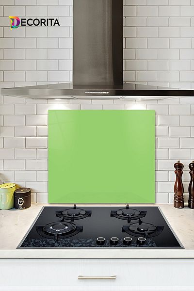 Decorita Protector de spate pentru aragaz din sticla |   Culoare uni - Verde neon |   52 cm X 60 cm