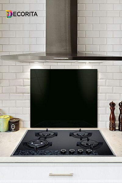 Decorita Protector de spate pentru aragaz din sticla |   Culoare uni - Negru |   52 cm X 60 cm