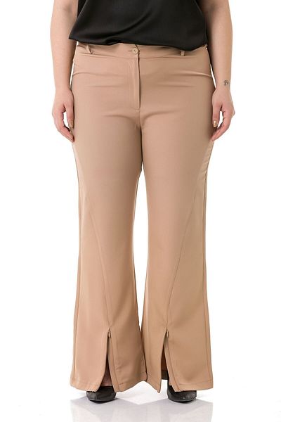 DISENTIS MODEST Plus Size Zippered Leg Mink Trousers with Elastic Waist and Back