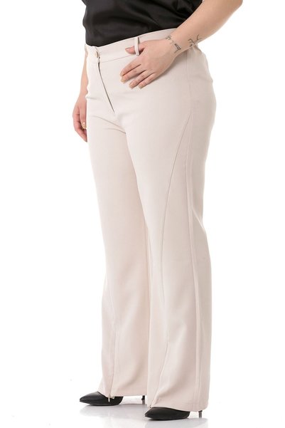 DISENTIS MODEST Plus Size Beige Trousers with Zippered Legs and Elasticized Back Waist