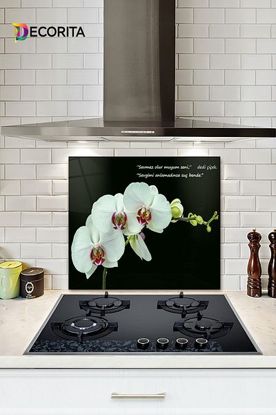 Decorita Protector de spate pentru aragaz din sticla |   Orhidee elegantă |   52 cm X 60 cm