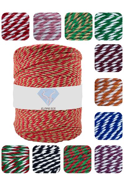 E Elmas Two Color Packing Rope Red - Beige (2-3mm-200gr-200 M)