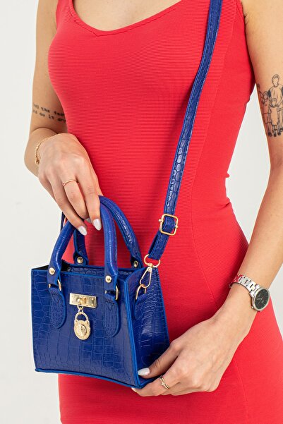 ESTUTE Geantă de mână și umăr detaliată cu cataramă în față pentru femei Mini...