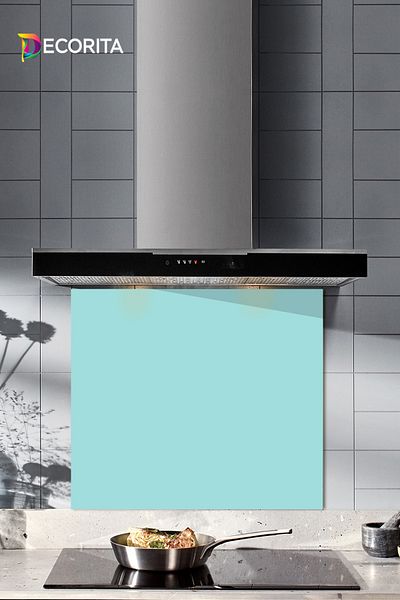 Decorita Protector de spate pentru aragaz din sticla |   Culoare uni - albastru pudra |   52 cm X 60 cm