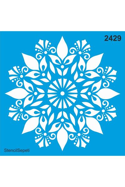 StencilSepeti Çiçekli Mandala Deseni - Stencil Desen Şablonu - 30x30cm