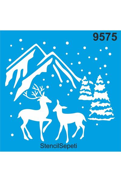 StencilSepeti Kar Ve Geyikler Deseni - Stencil Boyama Şablonu 30x30cm