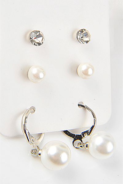EUROMODA Single Set of 6 Earrings with Pearls and Ball Earrings