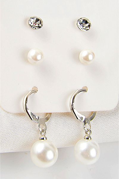 EUROMODA Single Set of 6 Earrings with Pearls and Ball Earrings