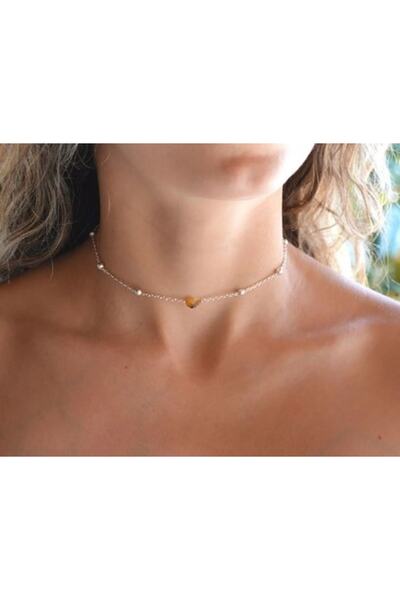 TakıConcept Ikizler Burcu Kaplangözü Doğal Taşlı Zincir Burç ChokerKadın Kolye