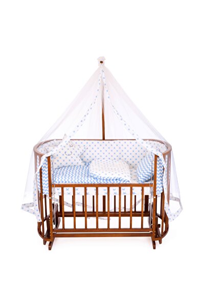 Bamgidoo Ahşap Beşik Anne Yanı Beşik Sallanır Beşik Ceviz 60x120 Mavi Yıldız ...