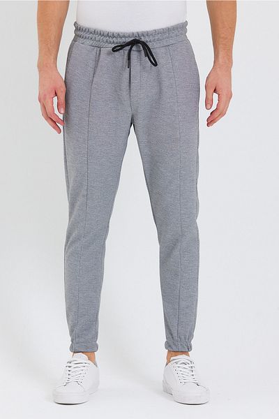 Floral Sport Gray Elastic Waist Jogger Trousers - Honeycomb Fabric Belt Elastic