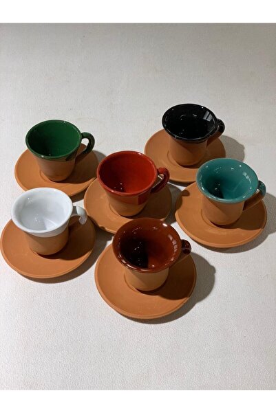 Güray Küçük Kırmızı Çamur Kahve Fincanı 6 Lı Set