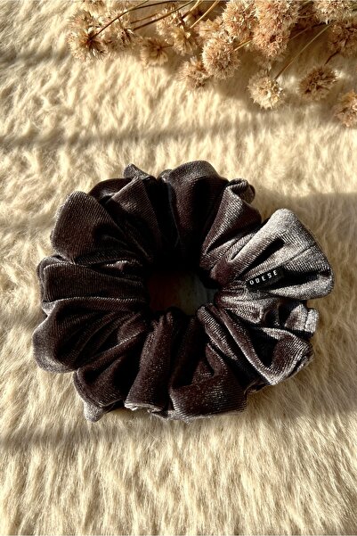 ODESE DESIGN El Yapımı Kadife Saç Tokası Medium Boy Scrunchie Füme