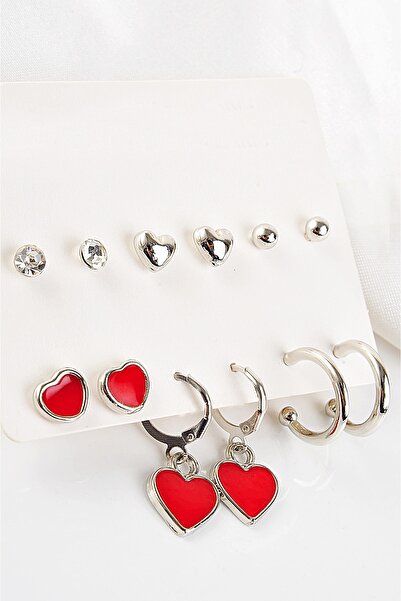 EUROMODA مجموعة من 12 قرطًا مع طوق بتصميم قلب وأقراط على شكل كرة سوليتير