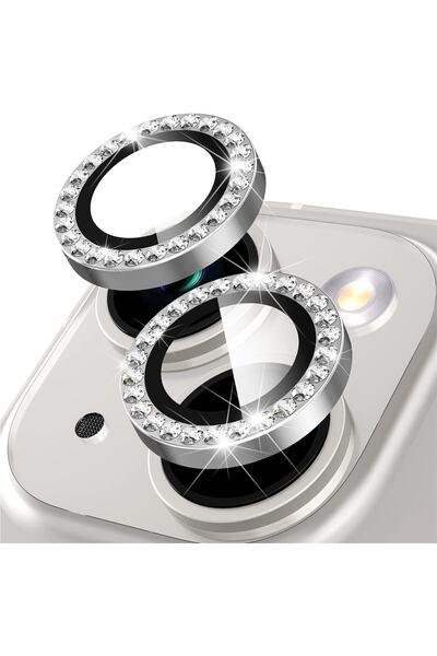 USIDE Diamond - Stoned Silver Camera Protector Compatible for iPhone 14 & iPh...