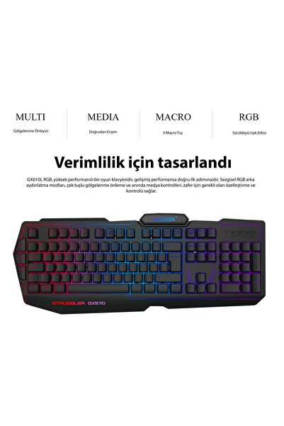 Genel Markalar Lucatech Struggler Gx570 Rgb Işıklı Rainbow Q Usb Oyuncu Klavyesi