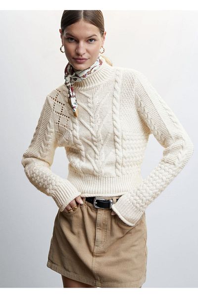 MANGO Woman Braided Turtleneck Sweater