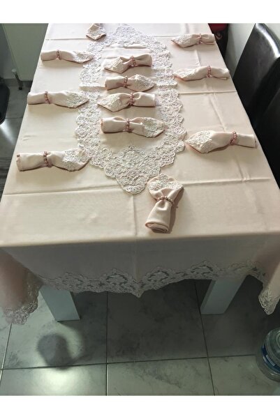 B&M Design Kumlu Keten Puura Pembesi Yemek Masa Örtü Takımı