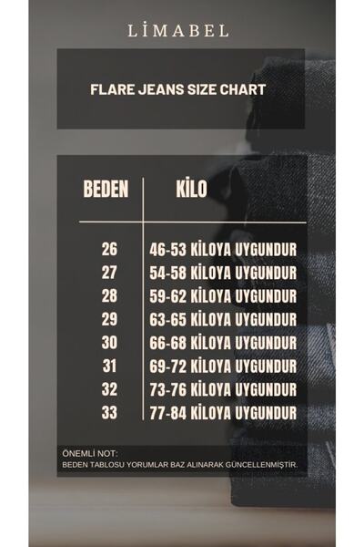 LİMABEL İspanyol Paça Jeans Solmaz Siyah İspanyol Jeans Yüksek Bel Kot Pantolon