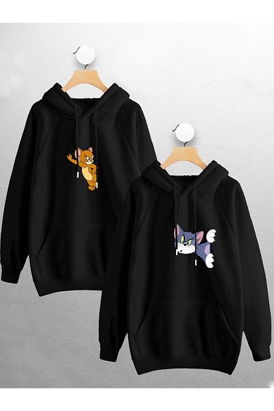 Joza Outdoors Women Men Unisex Tom And Jerry Lover Couple Combination Design Hooded Sweatshirt 2 Piece Set Couple Suit