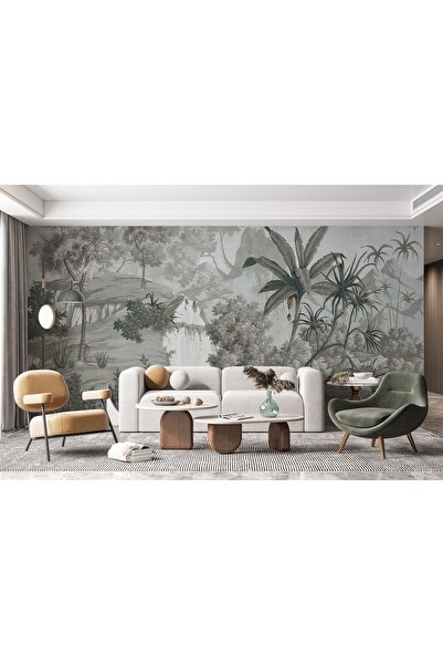 LOTUS AURA Siyah Beyaz Tropikal Duvar Kağıdı, Tropik Orman Duvar Resmi