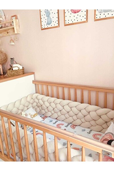 düğüm yastık 400 Cm 6 Örgü Beşik Korumalık - Bej