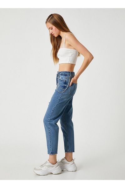 Koton Dámské kalhoty Mom Fit Light Indigo s vysokým pasem 3sal40050md