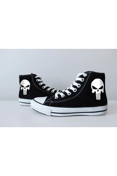 Touz Unisex Black Canvas Shoes - Punisher Printed