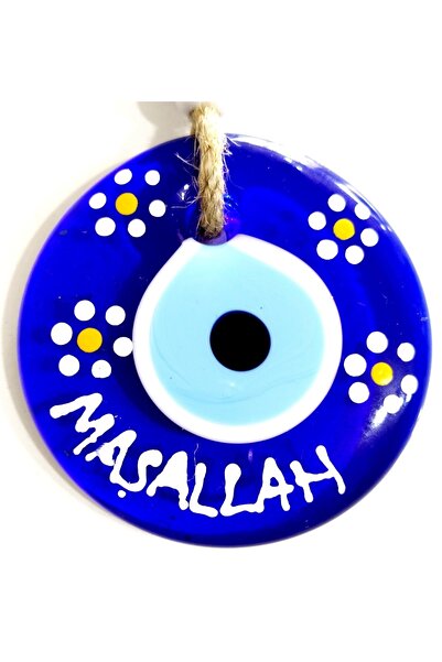 Mixperi Maşallah Yazılı Papatya Desenli Nazar Boncuklu El Boyaması Duvar Süsü