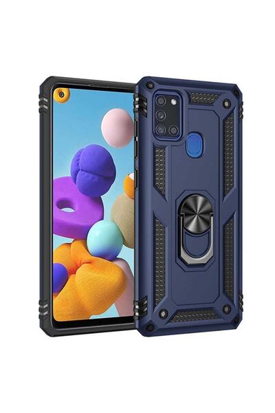 ZM STORE Samsung Galaxy A21s Kılıf Zore Vega Tank Yüzüklü Standlı Kapak