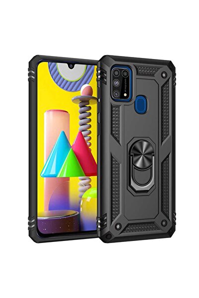 ZM STORE Samsung Galaxy M31 Kılıf Zore Vega Tank Yüzüklü Standlı Kapak