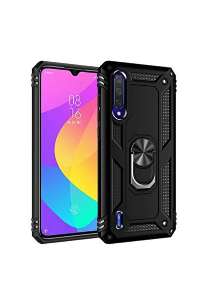 ZM STORE Xiaomi Mi A3 Kılıf Zore Vega Tank Yüzüklü Standlı Kapak