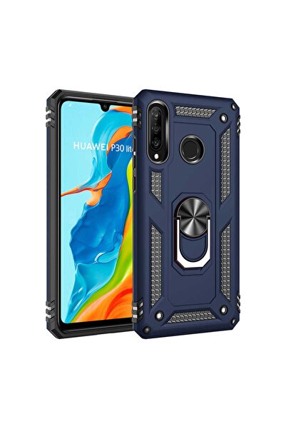 ZM STORE Huawei P30 Lite Kılıf Zore Vega Tank Yüzüklü Standlı Kapak