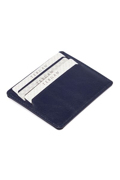 Tergan Unisex Navy Blue Leather Card Holder - 01050o15