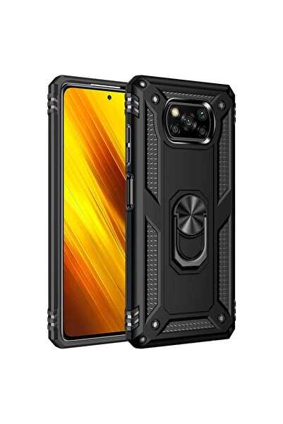 ZM STORE Xiaomi Poco X3 Kılıf Zore Vega Tank Yüzüklü Standlı Kapak