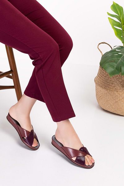 Gondol Papuci de casă eleganti din piele naturală Blc.005 - șarpe roșu claret - 36
